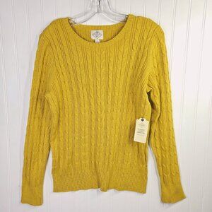 St Johns Bay Sweater Womens Large Yellow Cable Knit Old Money Academia Preppy